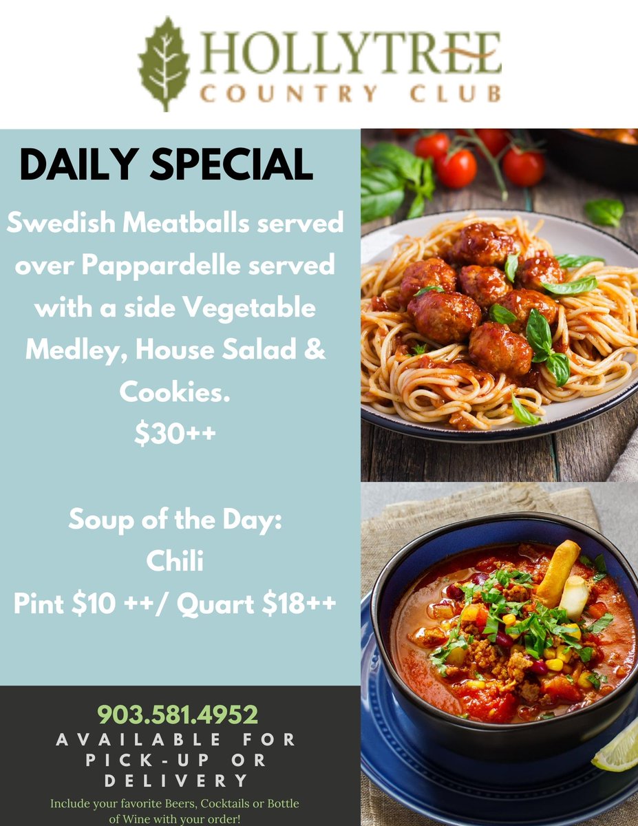 HollytreeTyler's tweet photo. Leave the cooking to us and enjoy our Daily Special, Dine in or To-Go!
903-581-4952
Reservations Required
No tables larger than 10 https://t.co/9nueehpUzg