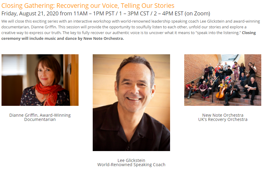 Tomorrow is out closing gathering, Recovering our Voice, Telling Our Stories! We will close this exciting series with an interactive workshop with leadership speaking coach Lee Glickstein and award-winning documentarian, Dianne Griffin. 
Join us here: thecreativehigh.com/inspiration-se…