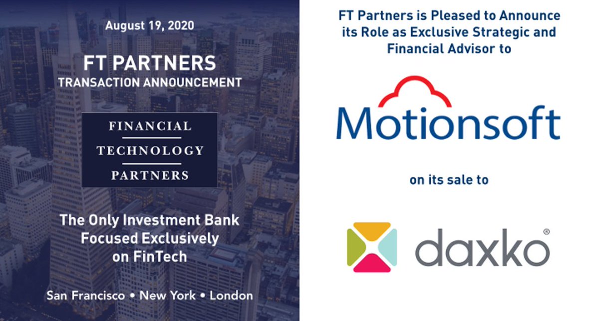 FTPartners's tweet image. FT Partners advises @motionsoft on its sale to @Daxko finte.ch/Motionsoft #FinTech #SaaS #Health #Wellness