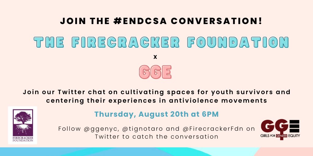 GGENYC's tweet photo. Just a few hours until the conversation kicks off! Join us today at 6PM and be sure to follow @GGENYC, @TigNotaro, and @FirecrackerFdn! #EndCSA https://t.co/dRUxCALwpR