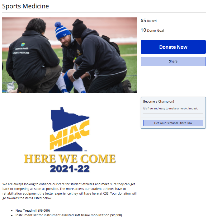 The inaugural CSS Athletics Week of Giving Challenge begins on Sunday. Here is a Sneak Peek of the <a href="/CSSsports_med/">CSS Saints Sports Medicine</a> Campaign. #SaintsRiseUp #SupportTheSaints