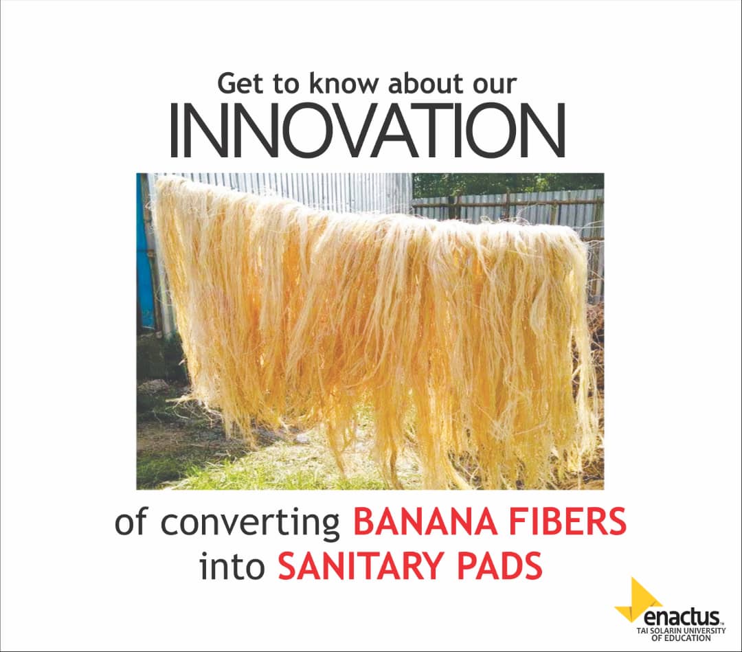 EnactusTasued1's tweet photo. At ENACTUS TASUED, we are converting Banana Fibres 🍌 to Sanitary Pads(P'pal)...
💯 Eco-friendly, hygienic and affordable to all.
We reduce plastic waste,
Go green!
Save our planet,
Go green!
#Tasued
#enactusTASUED
#Ppal sanitary pad
#BANANAfibers
#Gogreen
#EnactusNG20 https://t.co/nMuDMJfvk5