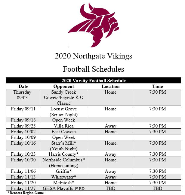 Here is your updated Viking Football Schedule