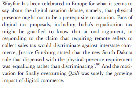 6/ Justice Ginsburg referred to South Dakota’s tax on Wayfair and other remote sellers as “equalizing.” https://bit.ly/2YjXidB&nbsp;