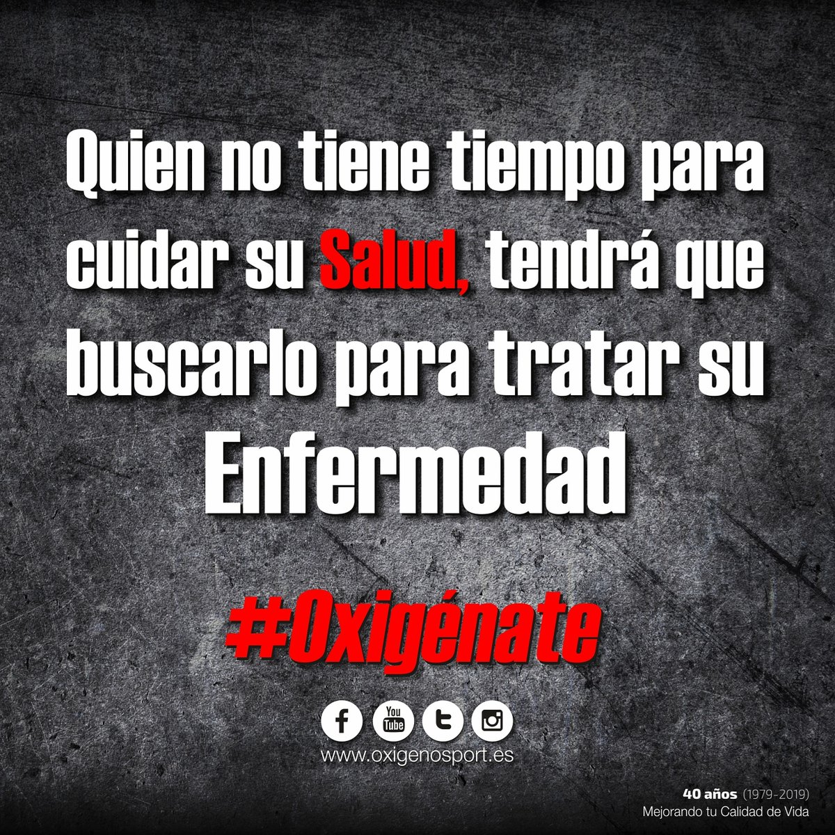 oxigenosport's tweet photo. Quien no tiene tiempo para cuidar su Salud tendrá que buscarlo para tratar su enfermedad.
#Oxigenate
#fitclub #OxigenoSport #fitness #gym #fit #fitfam #healthclub #gimnasio #Valdepeñas #LaSolana https://t.co/fqhT4t606m