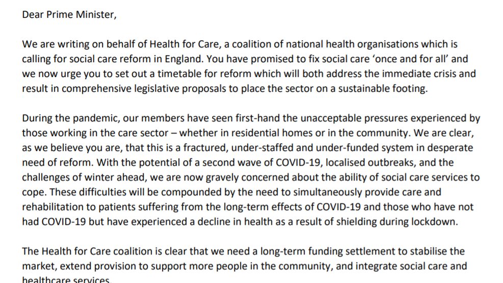 GeriSoc's tweet photo. In a letter to the Prime Minister the #HealthforCare coalition, led by the @NHSConfed and supported by the BGS, calls on @BorisJohnson to set out a timetable for social care reform and to #FixSocialCare once and for all. Read the letter here https://t.co/G9Sioj8yQX https://t.co/jWaOXNXFGV