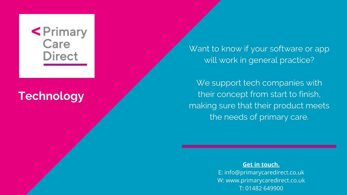 PrimaryCareD's tweet photo. We are supporting many #healthcare #tech companies with their concept by providing #generalpractice testbeds and market access to #primarycarenetworks. This makes sure that the idea meets the need of #generalpractice.  Could this work for you?  info@primarycaredirect.co.uk https://t.co/aVBFdSTBYo