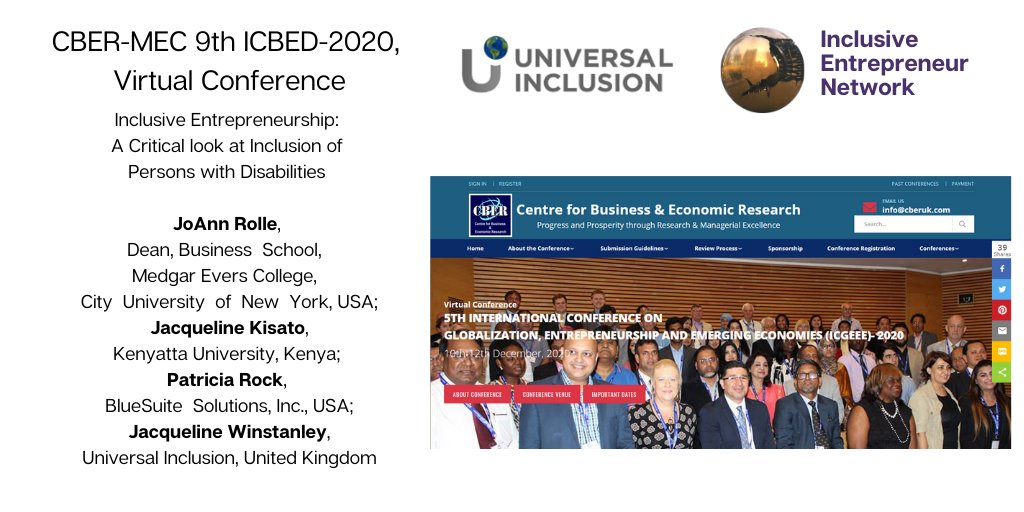 univinclusion's tweet photo. Tomorrow I am presenting alongside @jdrolle @KisatoJ & #PatriciaRock on #Inclusive #Entrepreneurship: A Critical look at Inclusion of Persons with #Disabilities during the 9th Int Virtual Conference on Business & Economic Development #ICBED 2020: https://t.co/ny8psoHXbX https://t.co/1io9MyxIYz