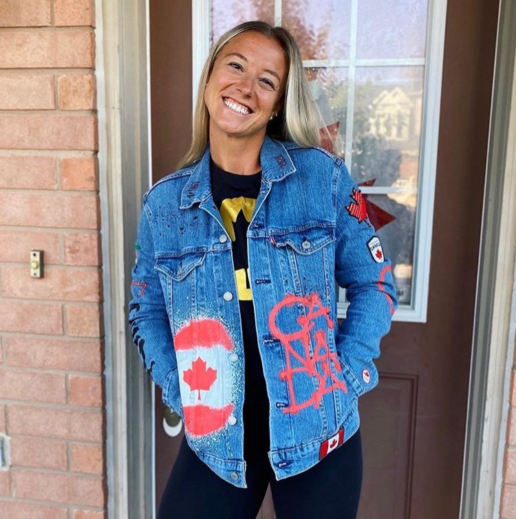 CyclingCanada's tweet photo. Nothing is more 🇨🇦 than denim. Who else thinks @_kmmitchell sports this look from the @TeamCanada Olympic collection perfectly? ✋ https://t.co/XOSlx7XiG2