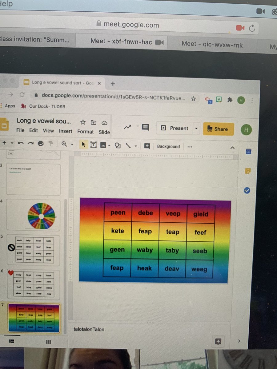 Ms. Sorgini is helping her students to develop new technology skills while building literacy skills! Love the rainbow background in this slide deck! ❤️ #slptldsb2020 #tldsblearns @OntarioSLP