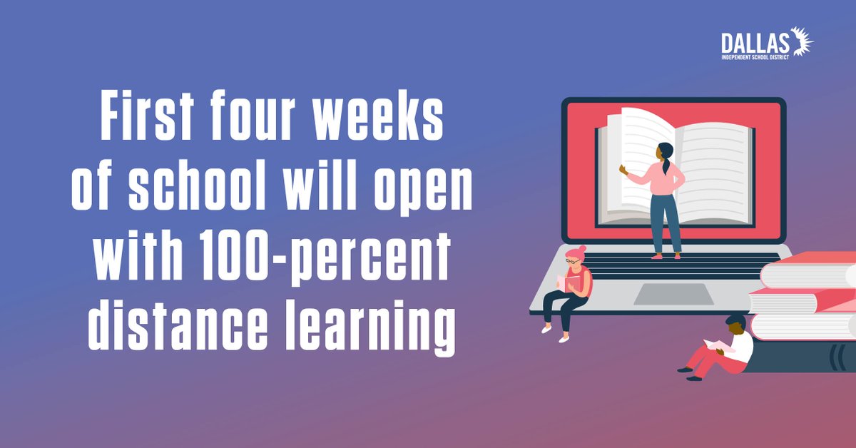 Superintendent Hinojosa just announced that after consulting with his senior leadership &amp; county health officials, the district will open with 100% distance learning when school starts Sept. 8. Distance learning continues through at least Oct. 6.

Watch : facebook.com/dallasisd