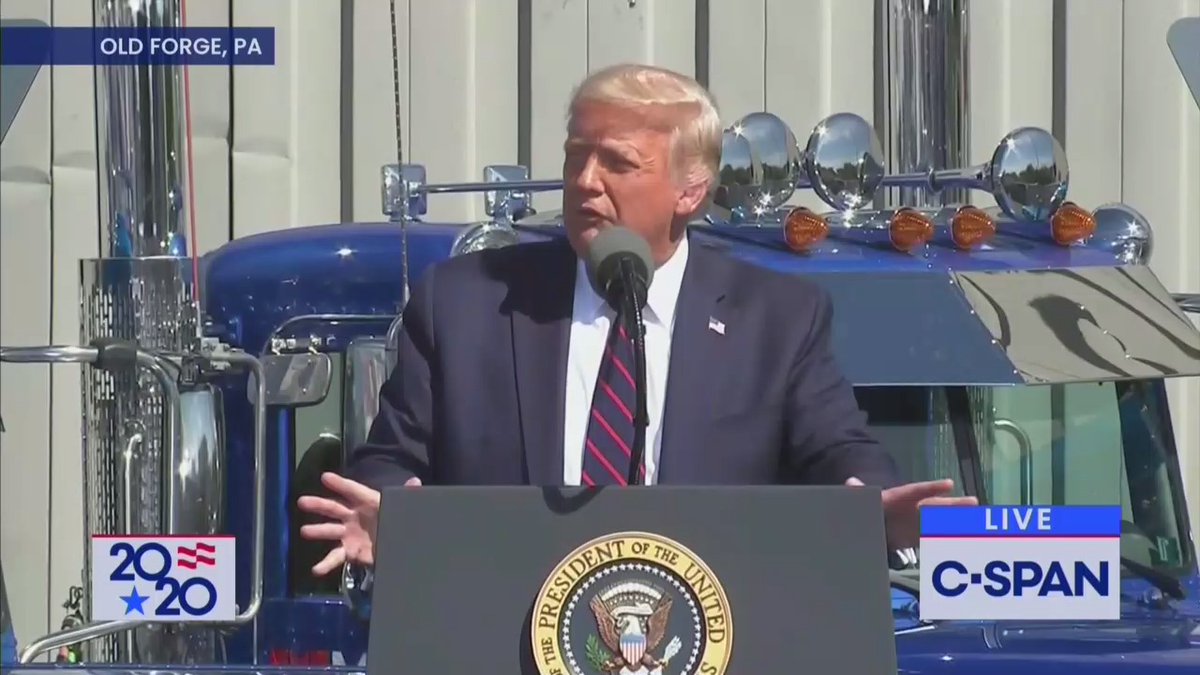 Trump's backdrop in Old Forge, Pennsylvania is a big truck