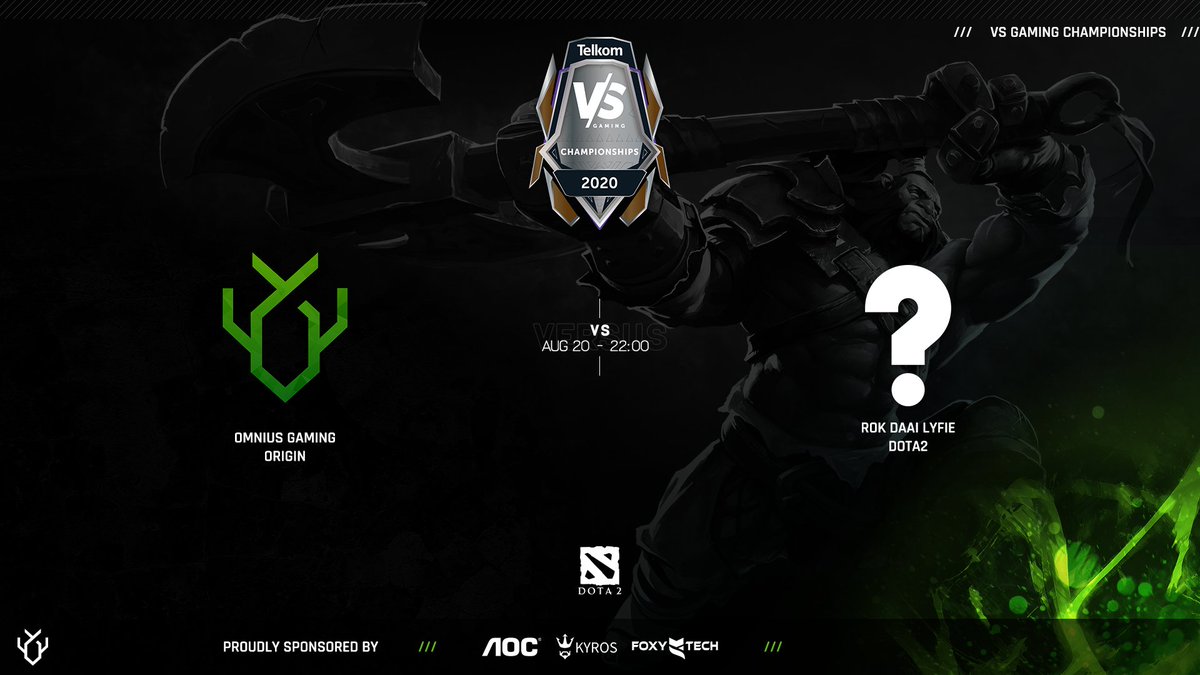 Our #DOTA2 team Origin is also taking a late night battle in the <a href="/VSGamingWorld/">Telkom VS Gaming</a> Championships groups. Wishing our lads GL &amp; HF 🔥🔥🔥

🆚 Rok Daai Lyfie
🕙 22:00 SAST
📺 No Stream

#ZAesports @AocSouth <a href="/Kyros_sa/">Kyros</a> <a href="/Foxytechza/">Foxytech</a>