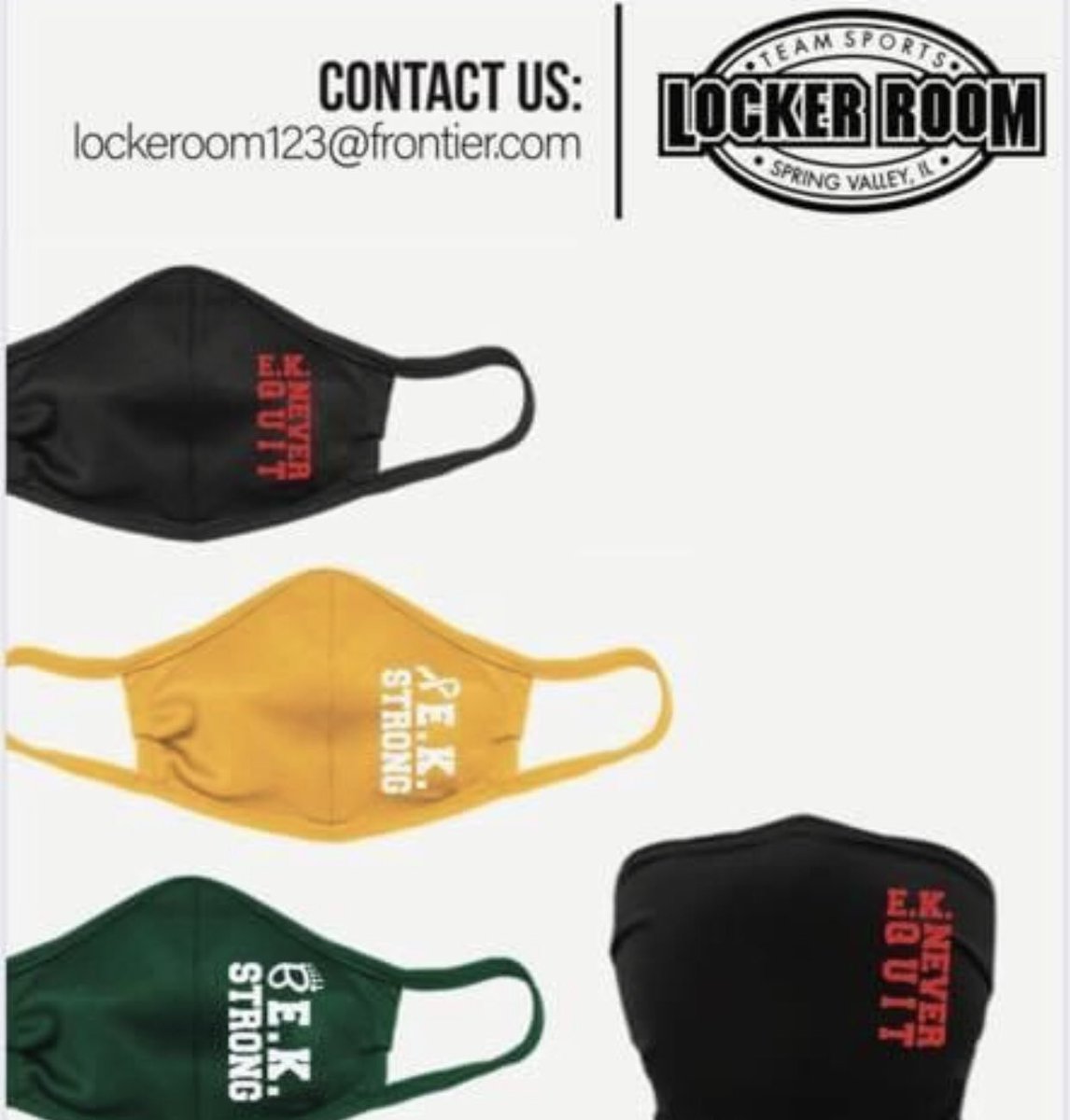 bbooks26's tweet photo. Need a mask? Contact The Locker Room today! #EKSTRONG💚 https://t.co/DftDPDi4Bi