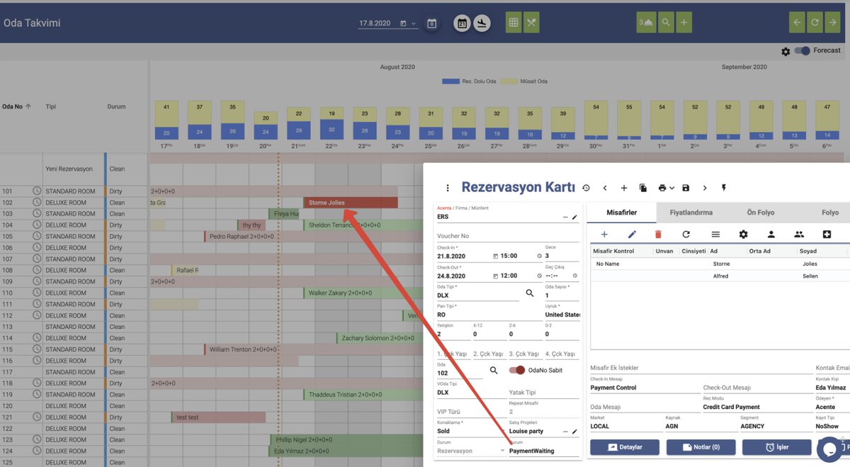 Ödemesi gelmeyen rezervasyonlar blokaj tablosunda kırmızı görünmeye başladı.  Bu özellik sayesinde özellikle web sitenizde "otelde ödeme seçeneği" ile rezervasyon yaptıranları kolaca takip edebiliyorsunuz.