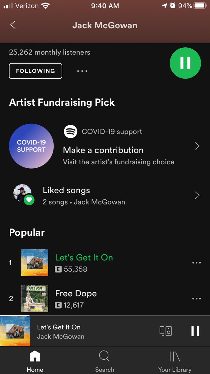 301_chuck's tweet photo. Big shoutout to everyone who helped @McGowan_Music and I get ‘Let’s Get It On’ to 50k streams and 25k monthly listeners. Appreciate all the support! New music coming soon. 🔥👀 #2020Takeover https://t.co/8oOXpMimQZ