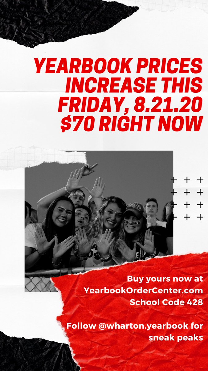 Yearbook prices increase TOMORROW AT MIDNIGHT! $70 right now! YearbookOrderCenter.com School Code 428! <a href="/WhartonWildcats/">Wharton High School</a> <a href="/WhartonBoosters/">Wharton Boosters</a> <a href="/SgaWharton/">Wharton_SGA</a> <a href="/Wharton_PTSA/">Wharton PTSA</a>