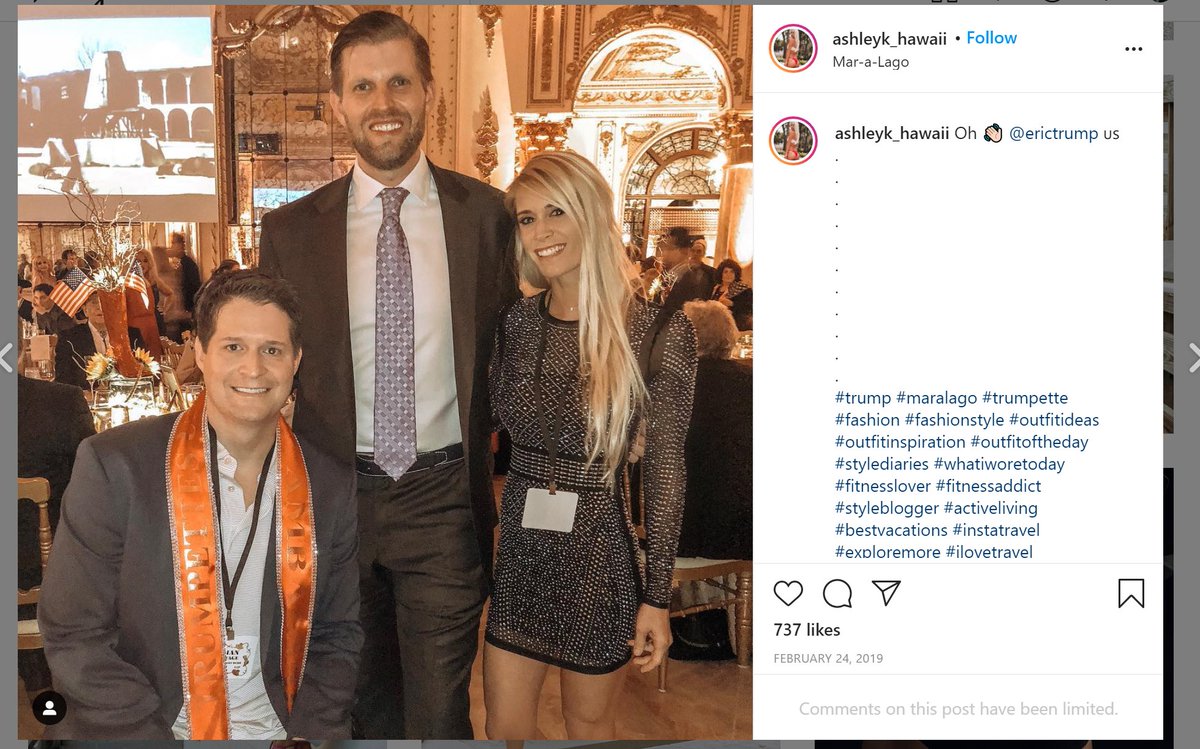 Here's Brian Kolfage and his wife with Eric Trump at Mar-A-Lago. This was posted to his wife's instragram account on Feb. 24, 2019.