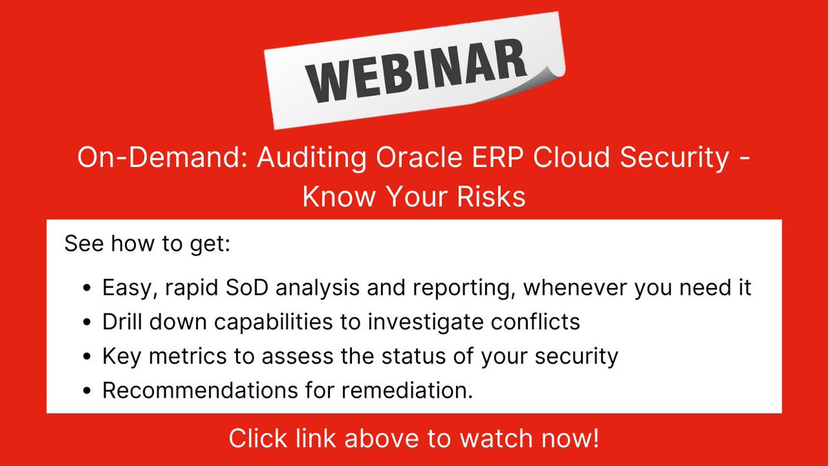 QSoftwareGlobal's tweet photo. Do your staff spend too much time analyzing #SegregationofDuties issues to protect your #OracleERPCloud system from fraud or to satisfy your auditors? This on-demand webinar shows a quick, easy &amp; reliable way to uncover hidden #risks within a few hours! https://t.co/H3aMW5WTO2 https://t.co/NZuOVf7SyD
