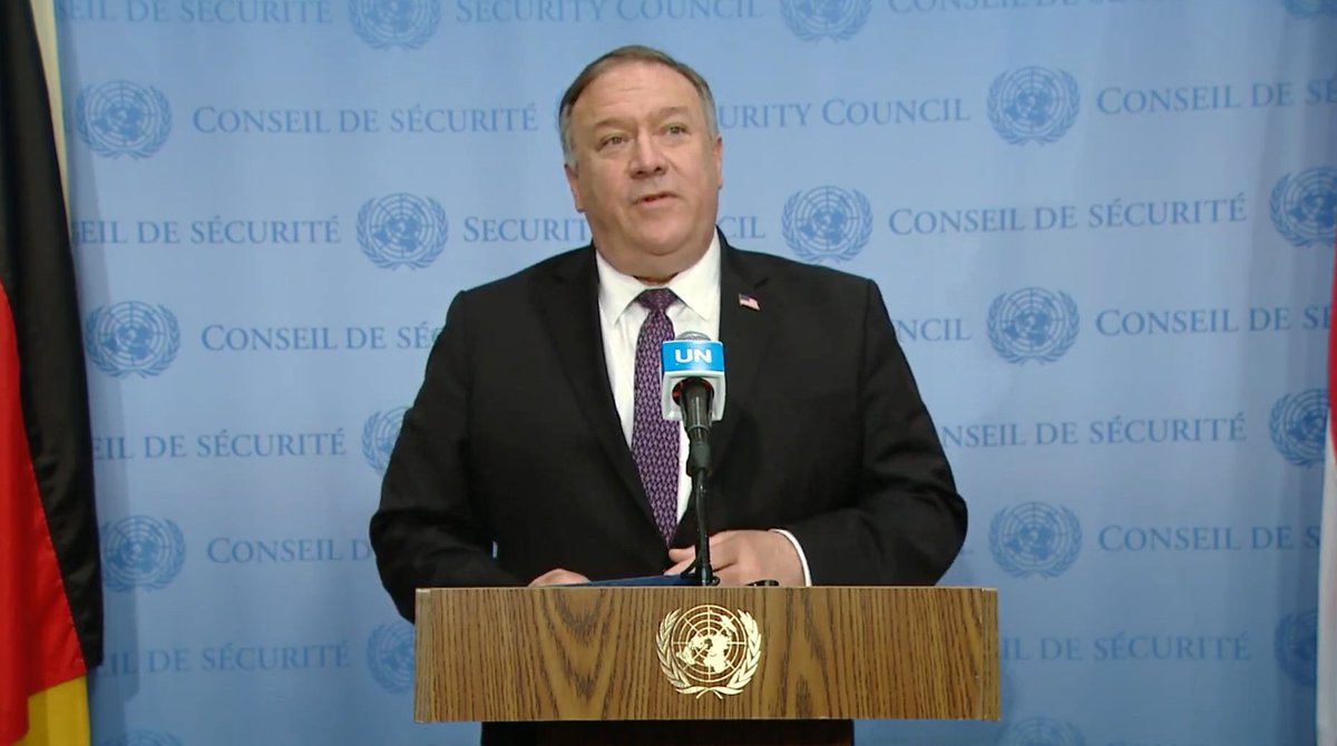  #UPDATEU.S. Secretary of State Mike Pompeo:Washington has issued a letter to restore all UN sanctions on  #Iran. The Trump administration will not allow the world's leading state sponsor of terrorism to have nuclear weapons.