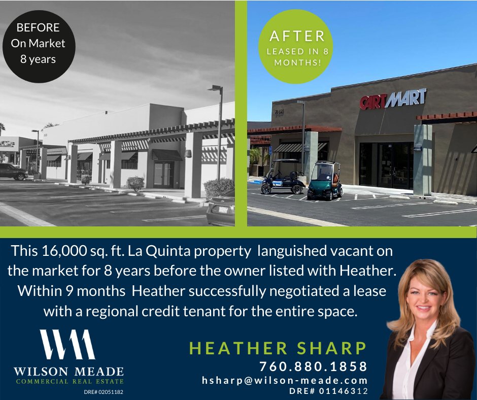 WilsonMeadeCRE's tweet photo. Another #AfterHeather
Are you tired of your vacancy yet?
#consistentresults #RetailExpert #casestudies #investmentproperty #CRE #forlease #novacancy #closer #expert #retail #retailforlease #commercialrealestate #WMCRE #coachellavalley #laquinta https://t.co/uQg117FjDA