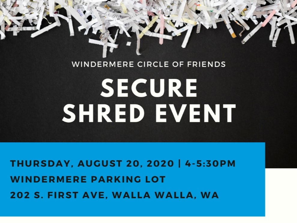 TetzHomes's tweet photo. Shred Event TODAY!  Come to Windermere's parking lot and have your old files and documents securely shredded. 
This is a drive through event from 4-5:30pm. https://t.co/HjV9n8Kq4t
