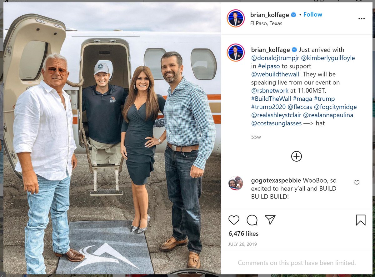And with Don Jr.I know the Trumps can say they take a lot of photos with people and can't remember them all. But how do does Don Jr explain the private plane pic with Kolfage? I don't imaging there was a line on the tarmac for this pic.