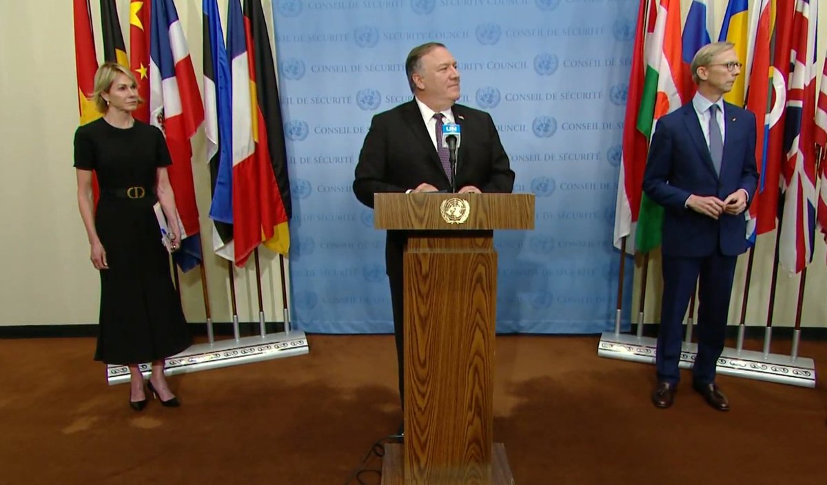  #UPDATEPompeo:If US or UN sanctions are violated, we will do everything we can to enforce them. We withdrew from the JCPoA. UNSC Resolution 2231 is completely independent from the nuclear deal. Obama admin said themselves the U.S. can trigger the snapback mechanism.