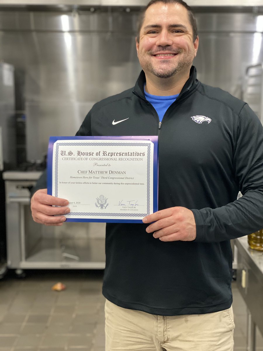 Congratulations to <a href="/AllenHS_Eagles/">Allen High School</a>   @ChefDenmanblu for being named a Hometown Hero by US Representative Van Taylor.  We are proud of you and your contribution to the Allen ISD Community. #weareallen