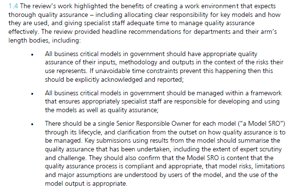 The Aqua book recommends that there should be a Senior Responsible Owner for each model (for departments and their arm's length bodies, such as Ofqual)