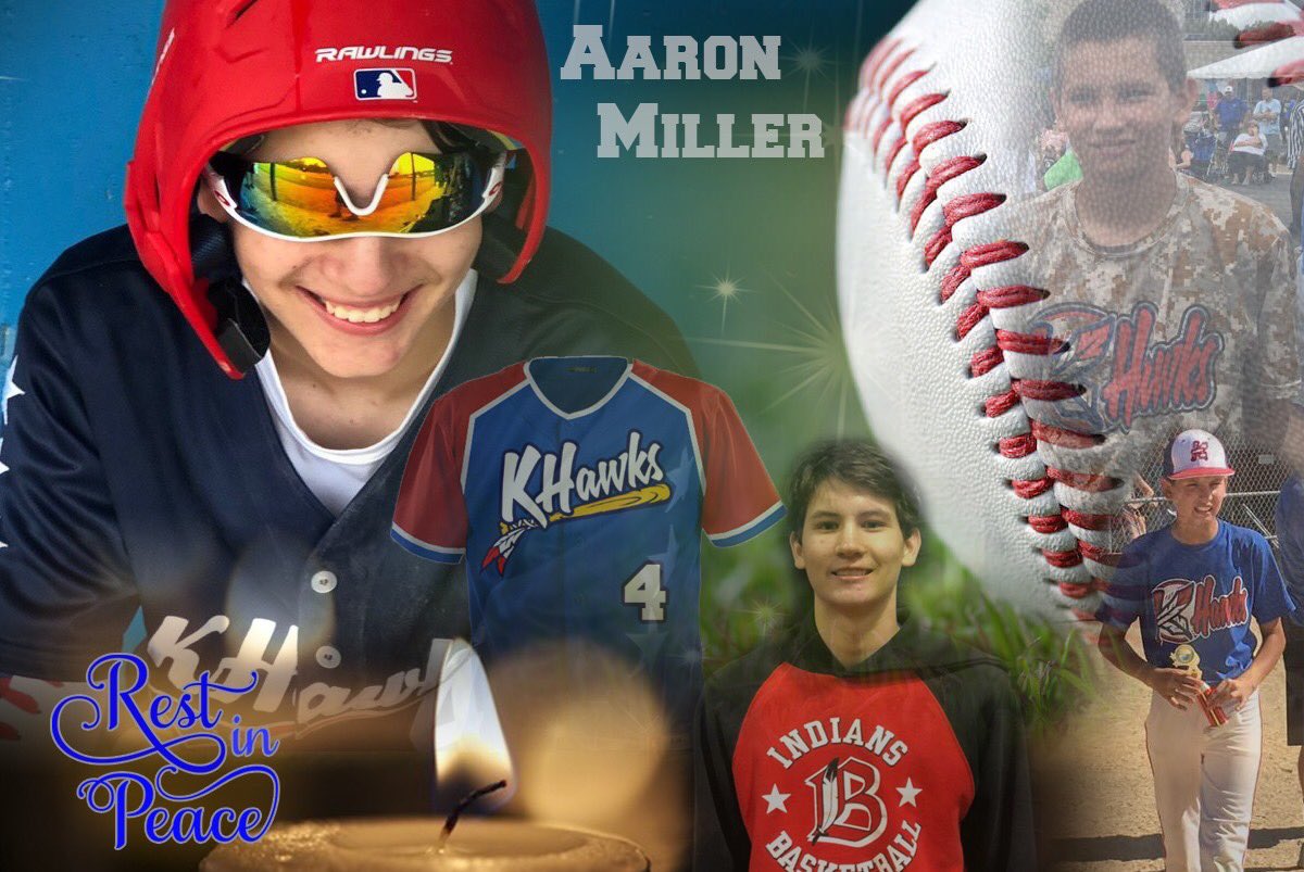 CanesBaseballCI's tweet photo. It’s with very much sadness I pass this information.  
KHawks Nation lost one of our own last night.  
16U player, Aaron Miller.  
Please keep his parents, brother, and family in your thoughts today.  

Rest in Peace Aaron

https://t.co/VIkE4g6qDJ https://t.co/KRKmyBmitr