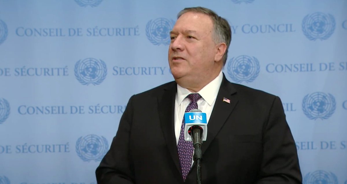  #UPDATEPompeo:The Europeans privately thank the U.S. for doing this. We are fully confident that every Security Council member will impose these sanctions when they are restored on  #Iran.We have already gone after entities those who violate sanctions on Iran. We will again.