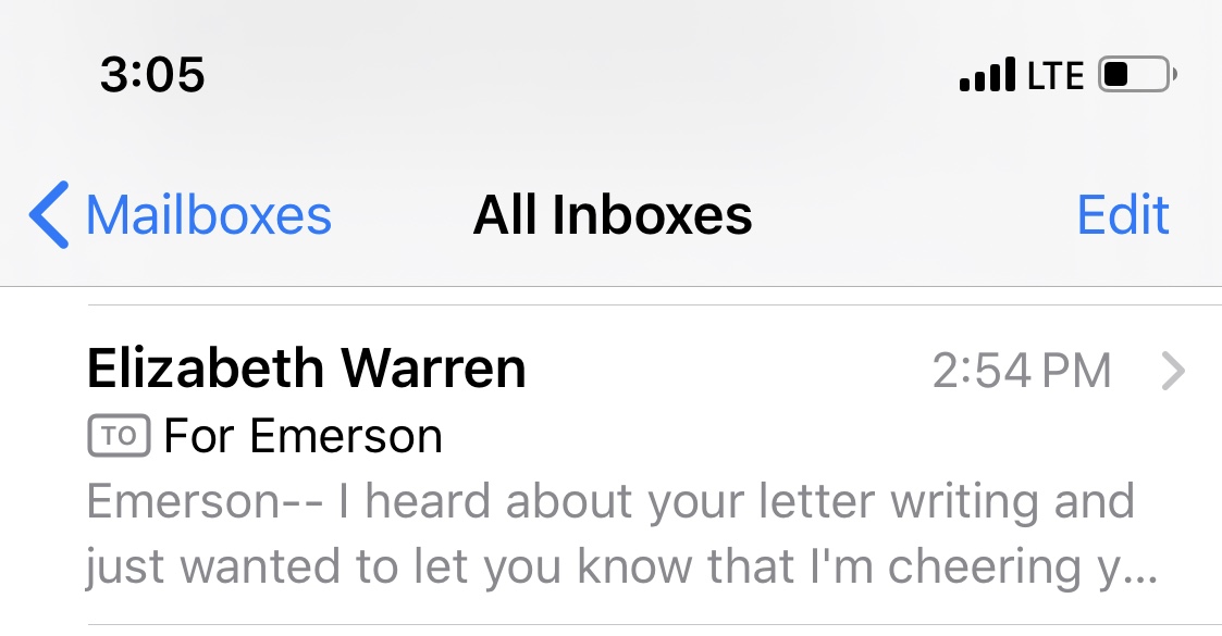 The press found out. We did a lot of interviews.  @katiecouric &  @kerrywashington found out. Cue an avalanche of RTs. Senator  @ewarren sent Em a note &  @johnkrasinski shared it on  @somegoodnews. After that there were so many comments that we stopped checking Twitter for a bit.