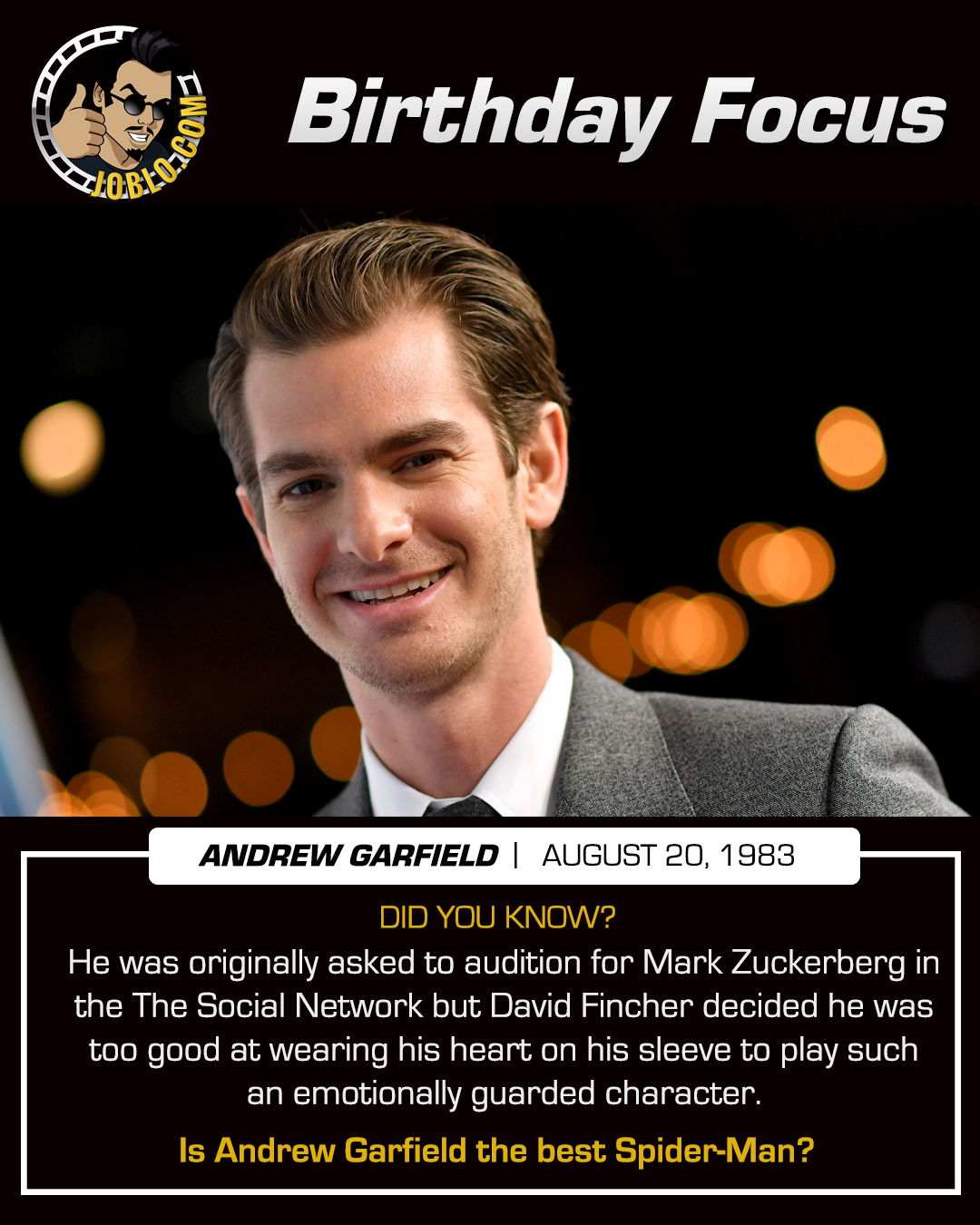 Wishing former Spider-Man, Andrew Garfield a very happy 37th birthday! 