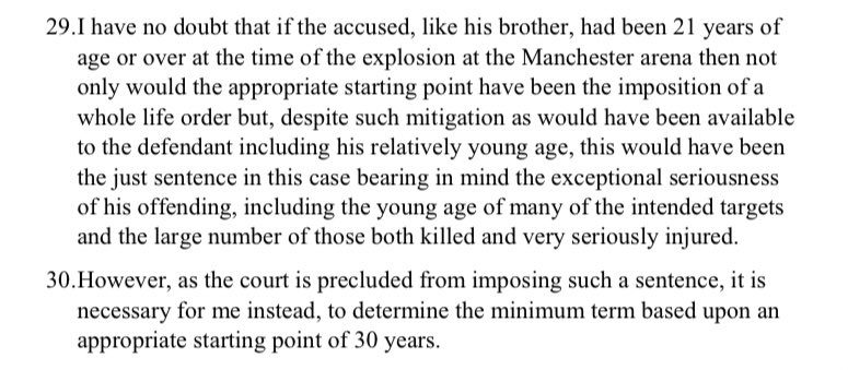 There may not be many cases which justify a whole life order - that is, no prospect of parole - but Hashem Abedi, the Manchester bomber, is one.He should spend the rest of his life in prison, and it is a failing of the law that the judge was prevented from passing that sentence