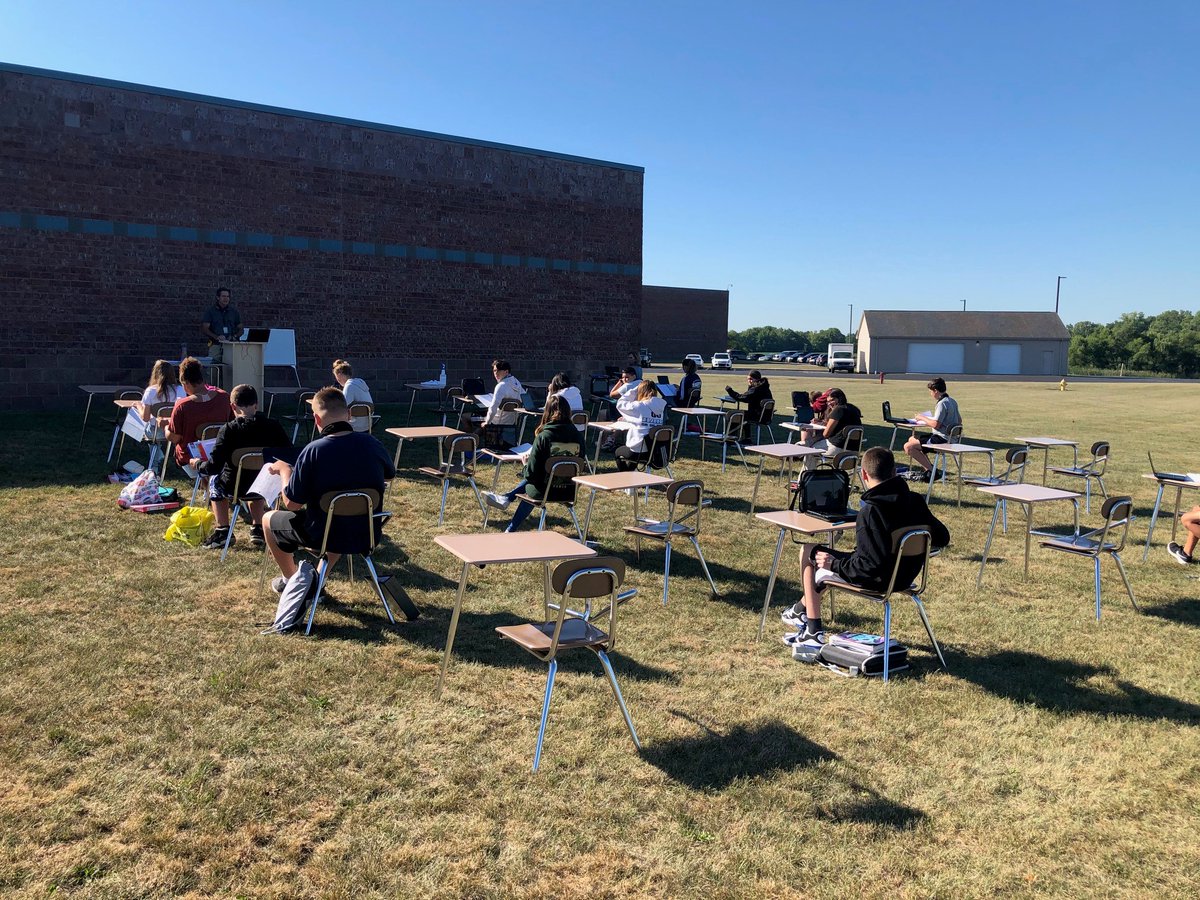 Mr. Terrell showing off his creativity and flexibility with COVID precautions. Beautiful day for some outdoor math!