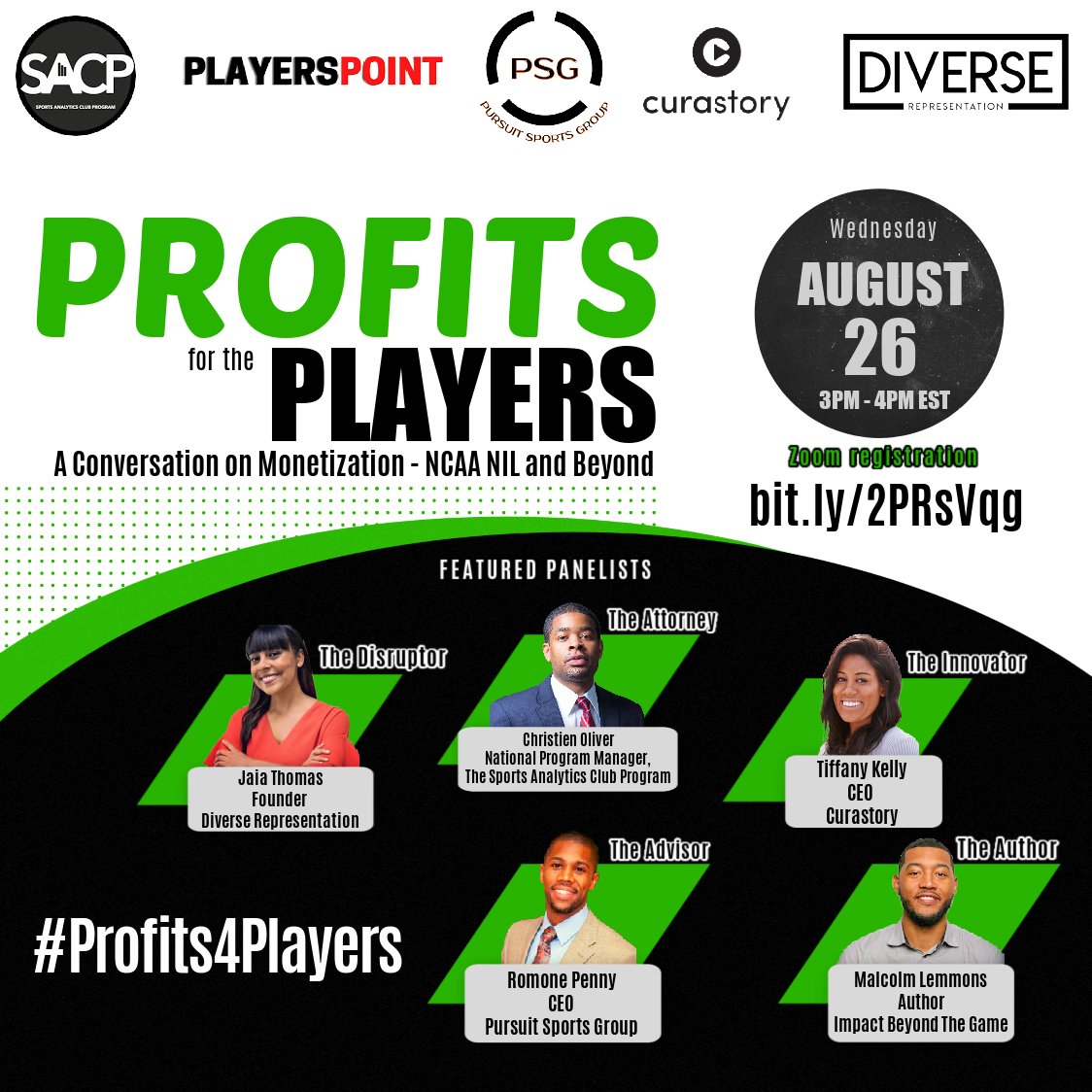 AlwaysnPursuit's tweet photo. We are honored to join an exceptional panel of experts for a conversation about how athletes can monetize their name, image and likeness. #NIL #Profits4Players #PursuitStream #FinancialEducation
Register today: https://t.co/TOdwVvOMRv https://t.co/j76CA9bMEN