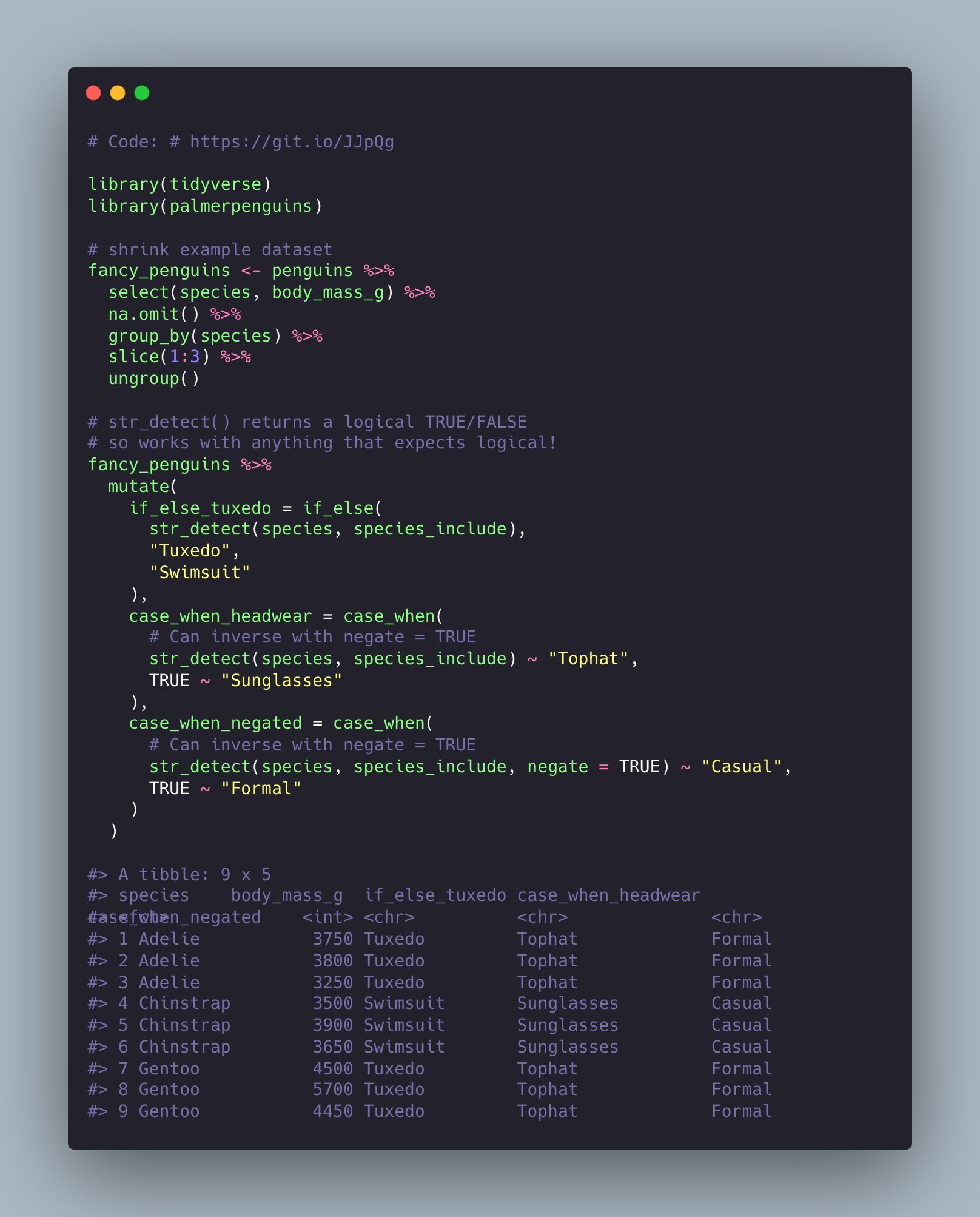 Tom Mock ️ QuartoPub on Twitter "1/3 I often use stringrstr_detect