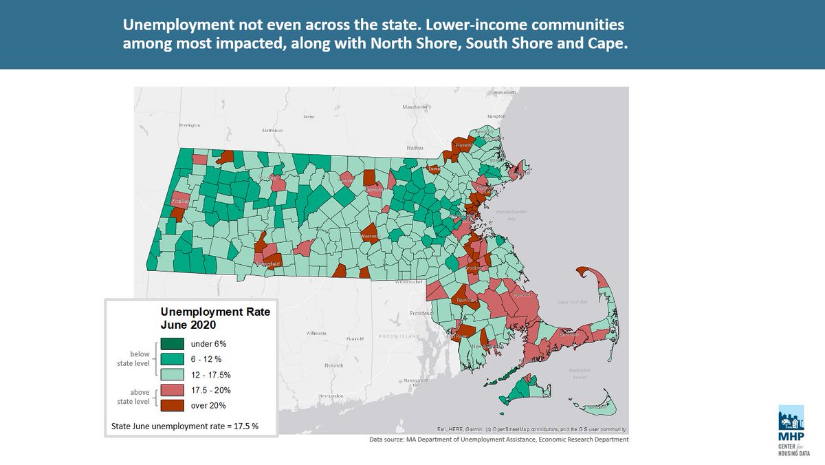 North Shore, South Shore, and cities in Central and Western MA are seeing highest unemployment rates, with places such as Worcester, Lowell, and Springfield all eclipsing 20%.