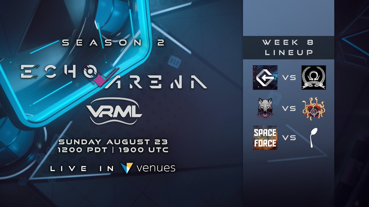 ⭐️Here they are!⭐️
We'll be featuring these matches on Sunday via Venues and our other streaming platforms. Join us for these epic showdowns!

🥽oculus.com/experiences/ev…
📺fb.com/VRMasterleague…
📺twitch.tv/VRMasterLeague
📺youtube.com/c/EchoArenaMas…
📺juked.gg/e/oEs88S066SdI…