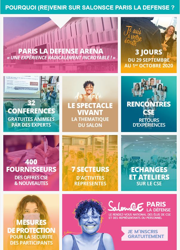 SalonsCE&FranceCE (@salonsce) on Twitter photo Pourquoi (re)venir sur votre #SalonsCE Paris La Défense ? On vous dit tout 😊
> BADGE D'ENTREE GRATUIT : urlz.fr/dEou
> En savoir + : urlz.fr/dEoJ
LE rendez-vous #CSE de la rentrée à Paris La Défense Arena du 29 septembre au 1er octobre Pourquoi (re)venir sur votre #SalonsCE Paris La Défense ? On vous dit tout 😊
> BADGE D'ENTREE GRATUIT : urlz.fr/dEou
> En savoir + : urlz.fr/dEoJ
LE rendez-vous #CSE de la rentrée à Paris La Défense Arena du 29 septembre au 1er octobre