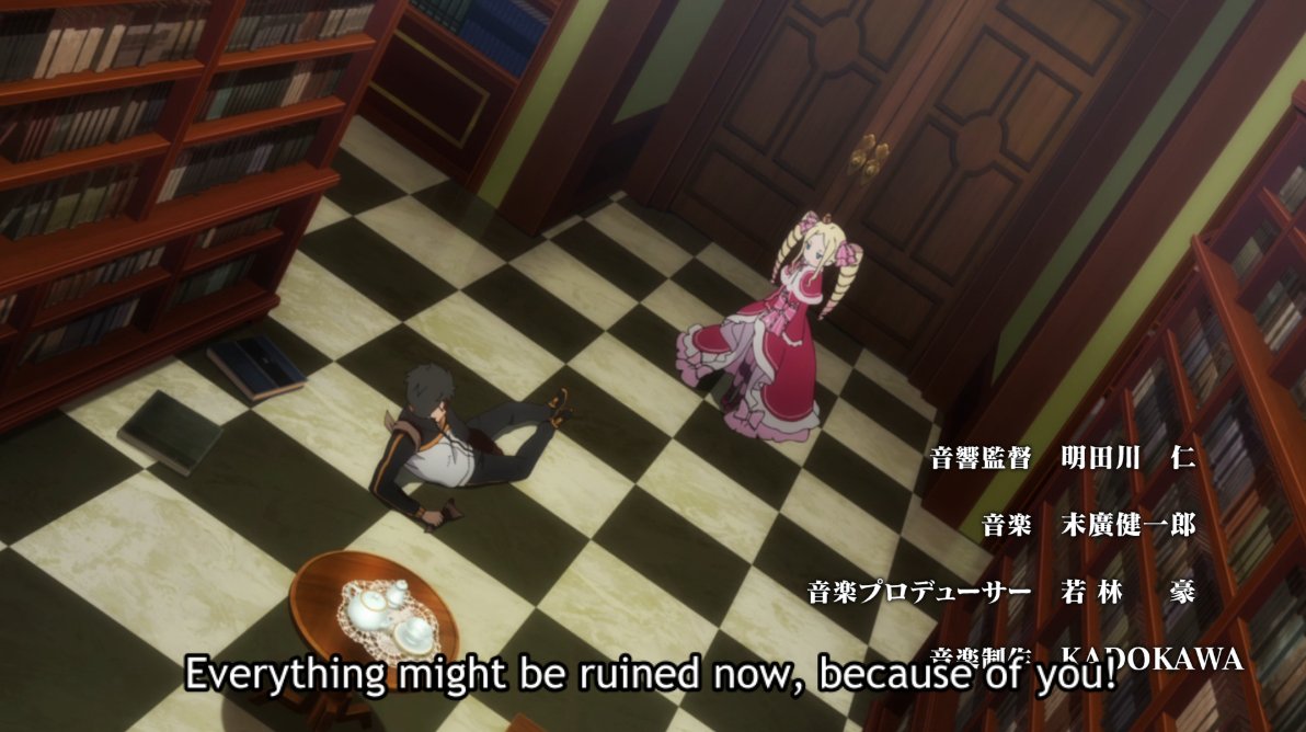 Subaru's desperation really shines in this moment. Ever since the loss of Rem, Subaru's checkpoint moving forward with no regard for lost lives is a source of tension & anxiety. We've already seen through the post-Whale checkpoint that there is no set temporal rule they follow.