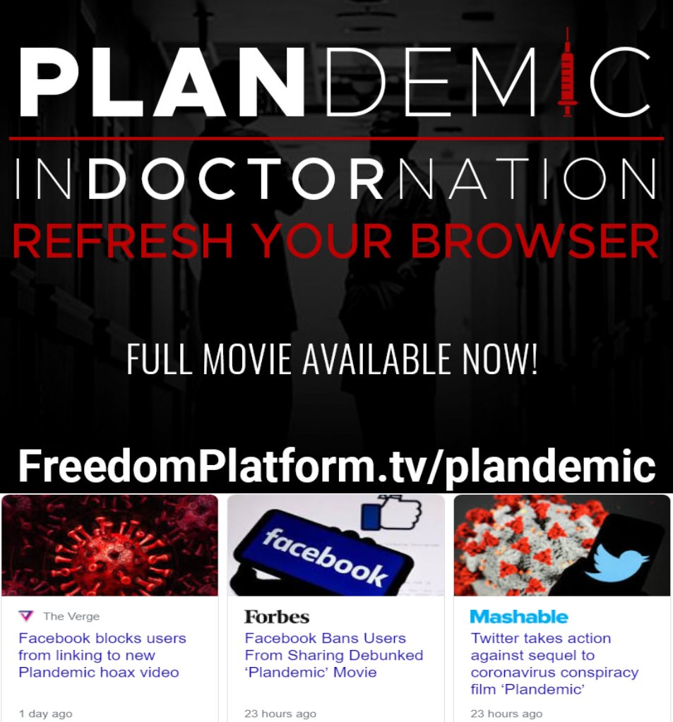 run4fun313's tweet photo. My facebook ADVERTISING account got BANNED already because I shared information like this PLAND3MIC documentary!!

The links are being blocked and censored across ALL SOCIALS, type this in..

FreedomPlatform"DOT"tv (DOT = ".")

#PLAND3MIC https://t.co/FU1QI6o6ry