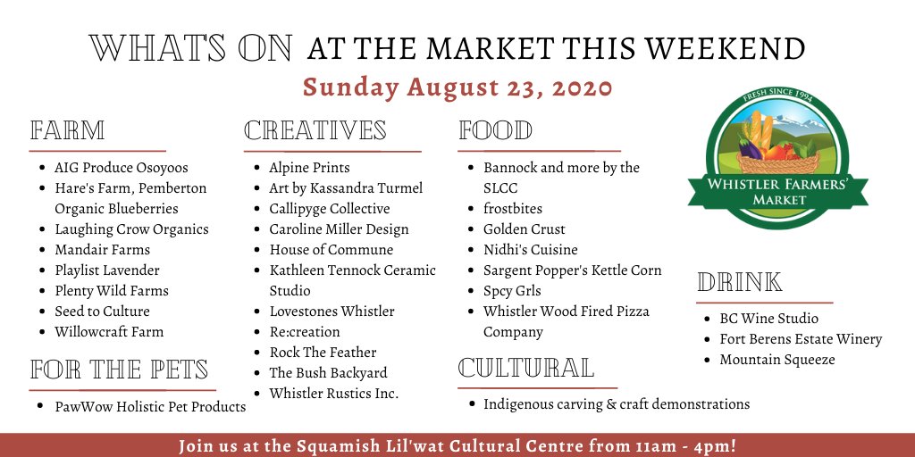 Another awesome line up for this Sunday! See you soon 🥳 #WhistlerFarmersMarket