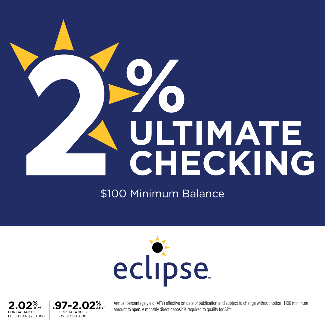EclipseBank's tweet photo. Eclipse Bank clients have a lot of perks—like 2% Ultimate Checking! Join Eclipse Bank today and immediately earn our highest interest with our 2% Ultimate Checking. https://t.co/nSmeBd2kRV