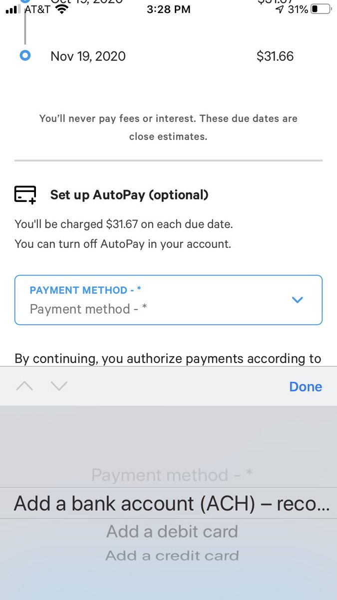 Which makes it curious that one of the three auto pay options for Affirm is pay with a credit card.