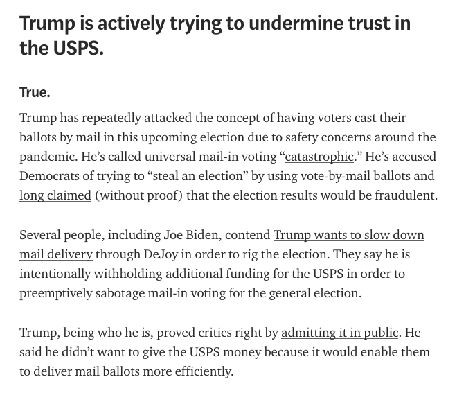 Even in the case of Trump’s public comments, as  @genmag cites below, federal employees can’t attend a protest in uniform. But the USPS worker has strong feelings: “Trump is trying to mess with the collection of absentee ballots.”  http://read.medium.com/C3nV8oi&nbsp;