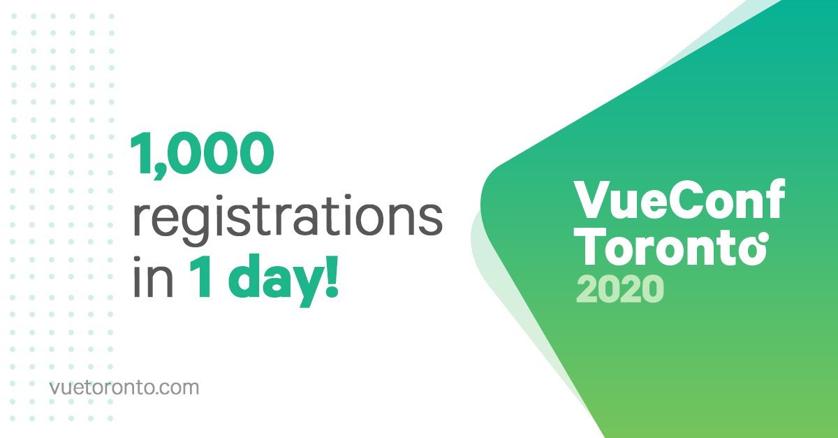 VueToronto's tweet image. 🤩🤩🤩 We've crossed 1,000 registrations in one single day!!! This is amazing and we are so pumped by the responses we are getting from developers all around the world! Keep going!
Grab your spot before it's all gone! vuetoronto.com/tickets
#VueConf #VueToronto #VueJs