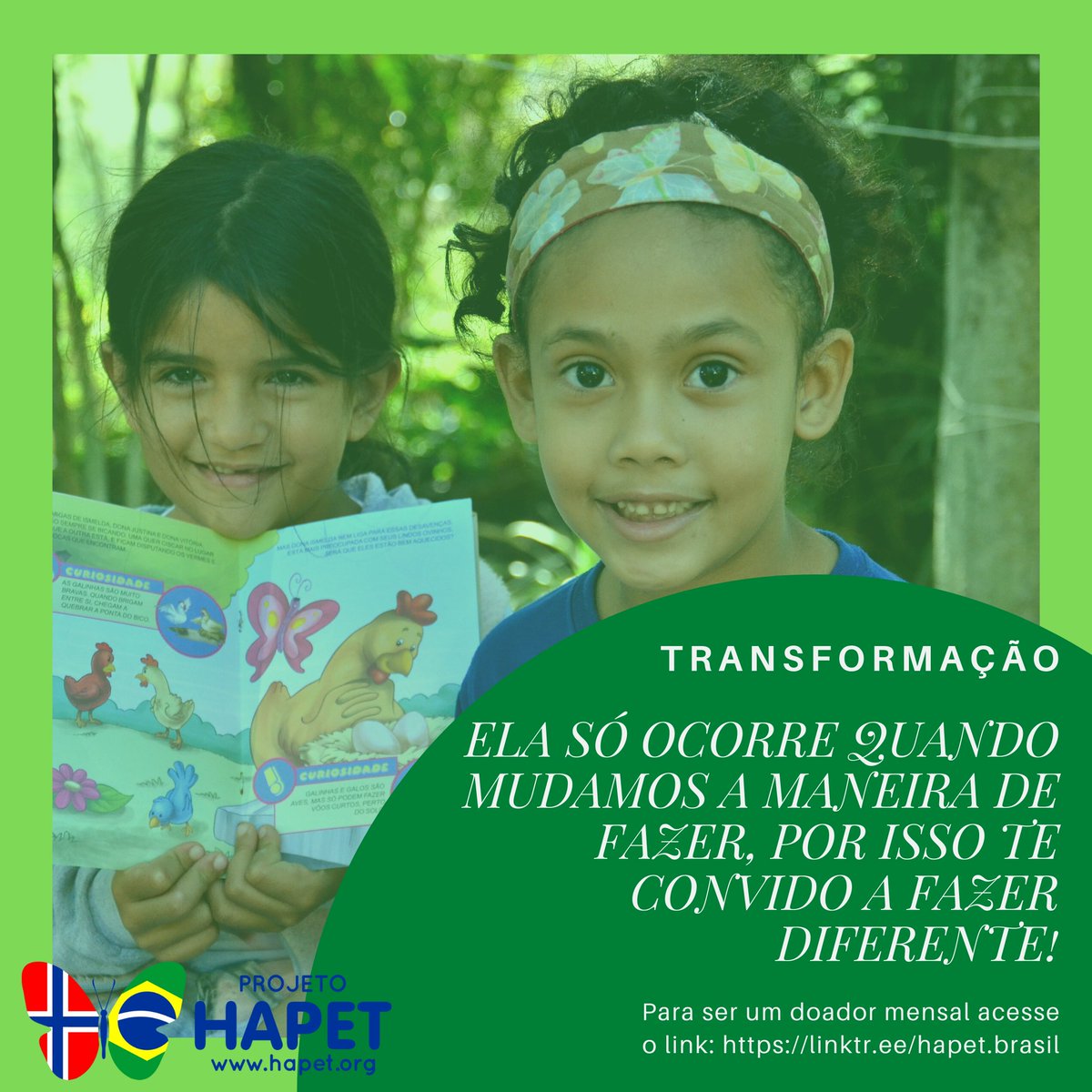 HapetProjeto's tweet photo. Nossa meta é criar um ambiente em que as crianças possam ser estimuladas a se transformar, todos os dias, em uma cidadã. Você pode fazer parte desse ambiente transformando se em um doador mensal, basta acessar o link: https://t.co/ObJOuSbw1S
#diadedoar #projetohapet #solidario https://t.co/wu0M3GdkKp
