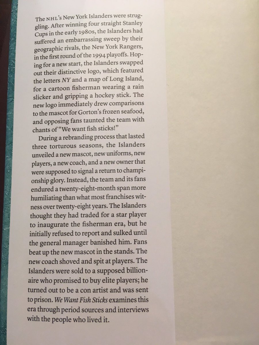 Suggestion for August 20 ... We Want Fish Sticks: The Bizarre and Infamous Rebranding of the New York Islanders (2018) by Nicholas Hirshon.